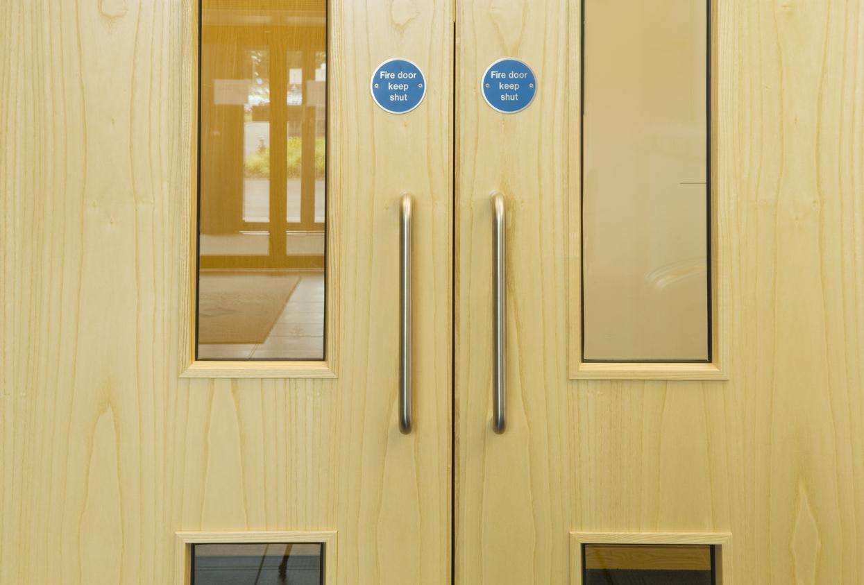 Closeup of fire doors shut