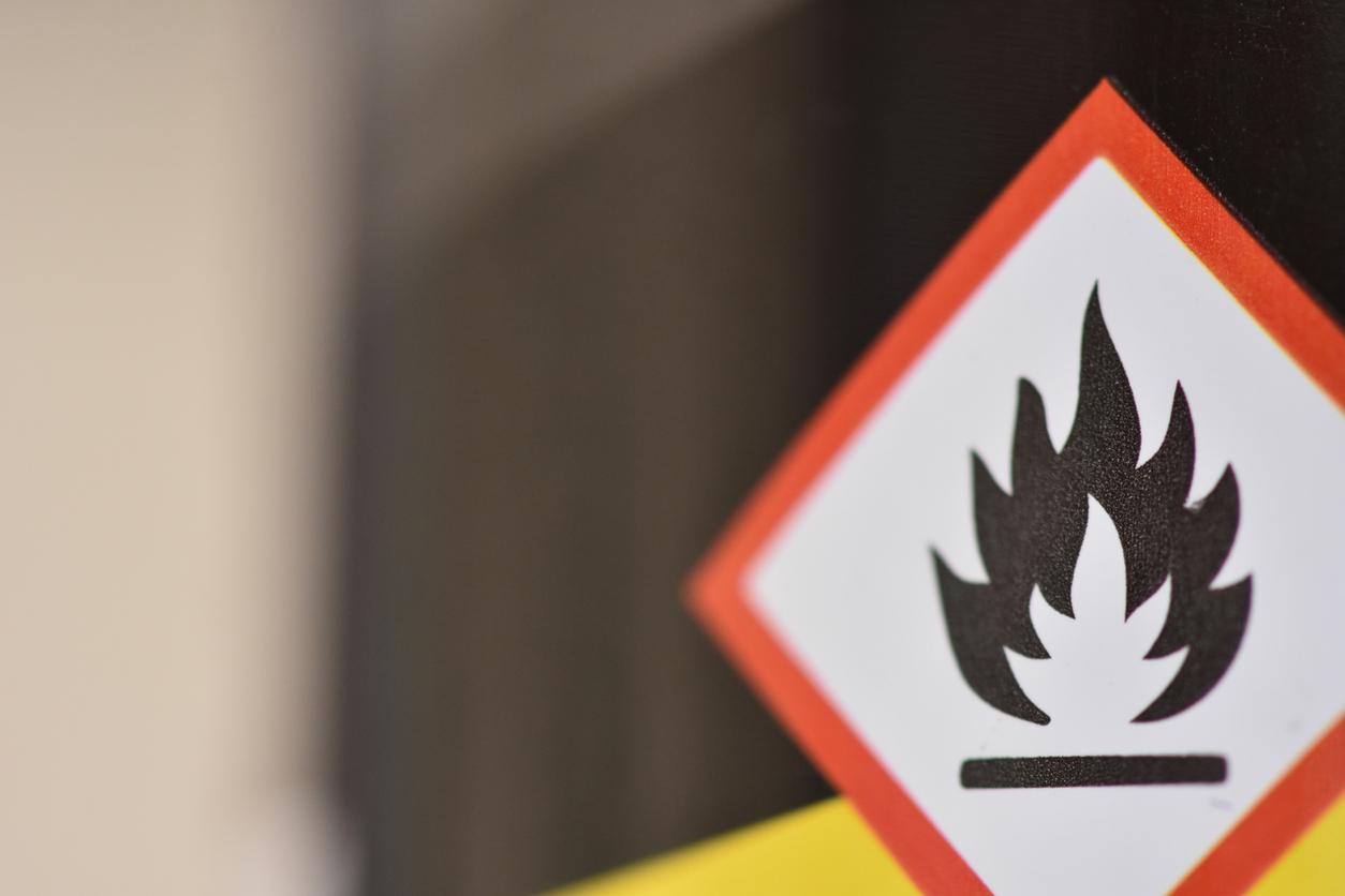 Fire hazard sign in an office